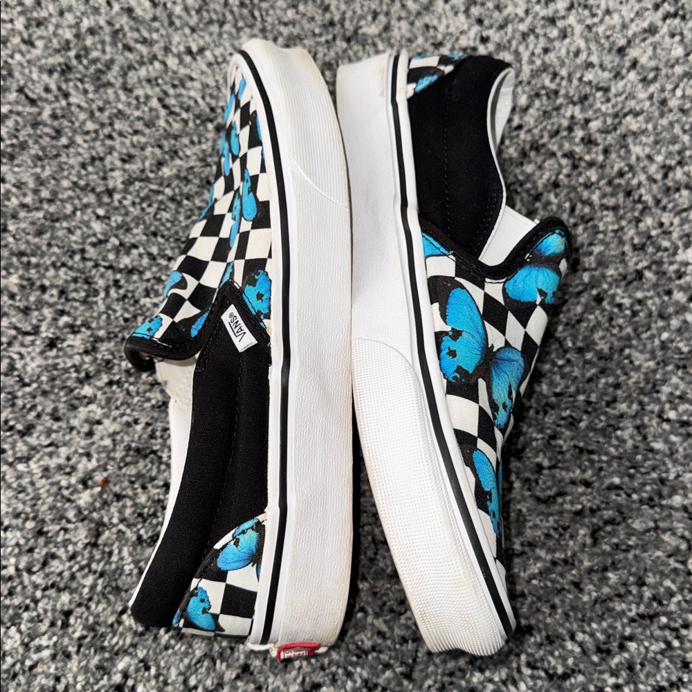 Vans Blue Butterfly Checker Slip-On Shoes - Picture 5 of 8